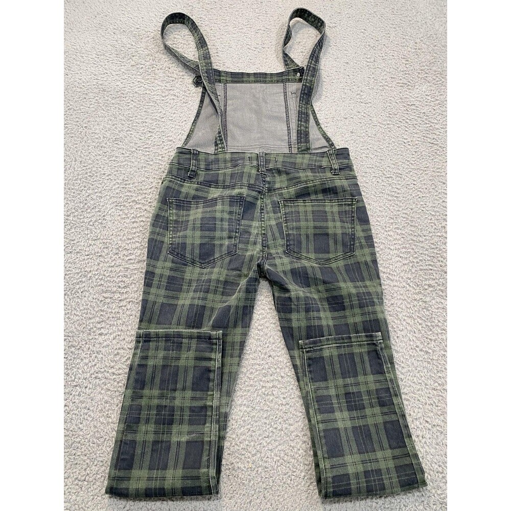 Free People Overalls Womens W 27 Green Plaid Denim Zip Pocket Utility Cropped - Picture 10 of 13